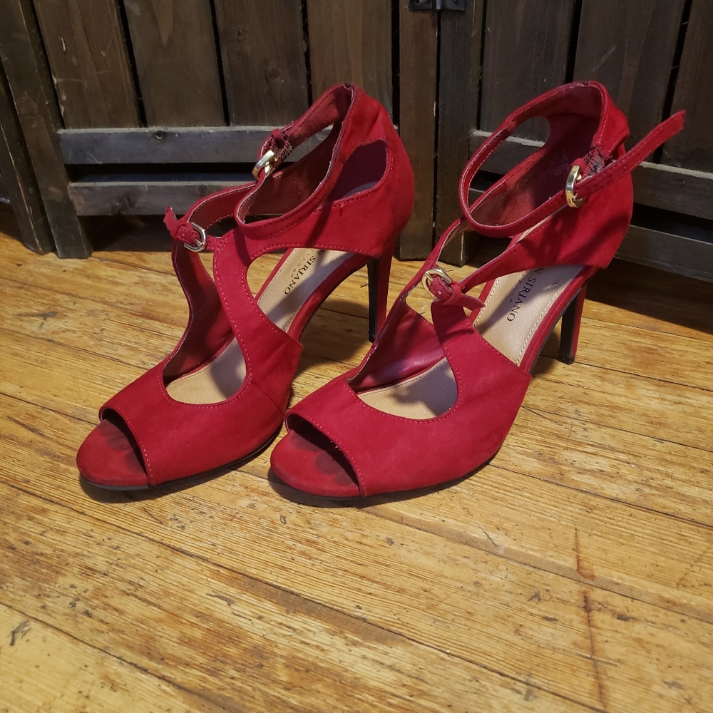 Christian Siriano Red Peep Toe Heels